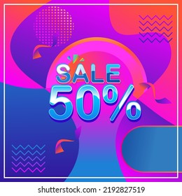 purple gradient background. 50 percent sale circle template Colorful minimal pink blue gradient. vector illustration