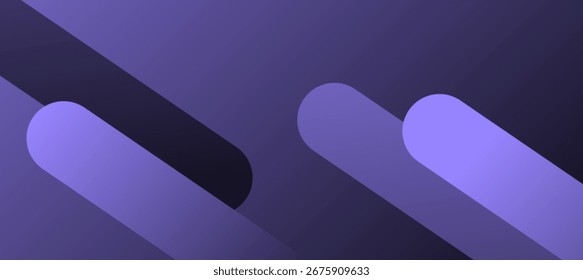 Purple gradient background with abstract geometric shapes featuring rounded rectangles and diagonal design, creating a modern minimal style.  