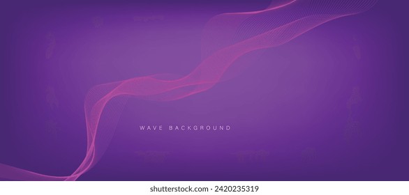 Purple gradient background with flowing wave lines. Futuristic technology concept. Vector illustration