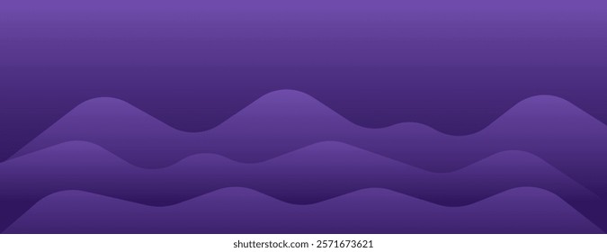 Purple gradient background with smooth, wavy shapes. The background features a calming purple color with a flowing texture. Soft wave border background. Purple background vector.