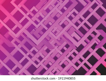 purple gradient background with three-dimensional abstract shapes