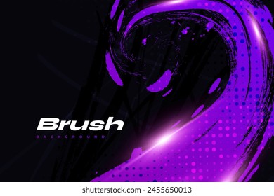 Purple Gradient Brush Texture Isolated on Black Background with Halftone Effect. Sport Background with Grunge Style and Glowing Light Effects