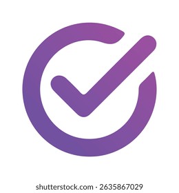 Ícone de marca de seleção de gradiente roxo no plano de fundo branco