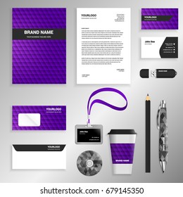 Purple gradient Corporate identity template set. Business stationery mock-up with logo. Branding design. Geometric background.