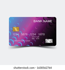 Purple gradient credit card design. On the gray background. Vector illustration EPS10. 