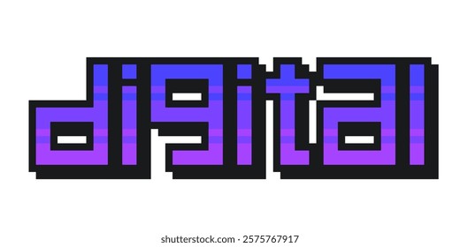 Purple Gradient Digital Typography with Shadow, Pixel Art Style Illustraiton