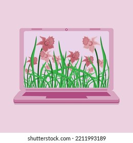 diseño de portátil degradado púrpura con papel tapiz de flores