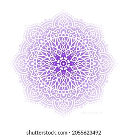 Purple gradient mandala on a white background. Vintage, paisley vector elements. Traditional, Turkish, Indian motifs. Great for fabric and textile, wallpaper, packaging or any desired idea.