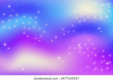 Violetter Himmel mit Gefälle. Galaxiennacht in Rosa und Blau. Sternenhimmel Vektorgrafik Space Hintergrund. Hell gefärbtes Fantasy-Universum mit Funkeln. Magische holografische Flüssigkeit lebendige Illustration des Kosmos