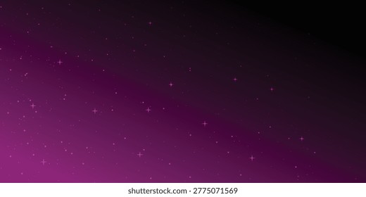 Purple gradient space background. Stars twinkle with a soft glow.  Radiant universe with constellations. Vector illustration.