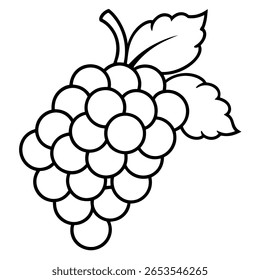 Ilustração de vetor de agrupamento de uva roxa - Ícone de fruta fresca, Símbolo de agricultura, Design de alimentos saudáveis, Elemento de vinhedo, Arte de produção natural, Gráfico de agricultura biológica
