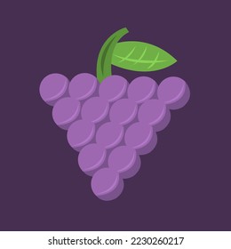 Purple grape flat vector illustration. Cute purple grape icon cartoon vector illustration for graphic design and decorative element