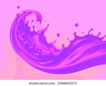 Purple grape juice splash vector berry water drop. Isolated realistic blueberry cocktail drink flow wave. Realistic Mesh gradient is used