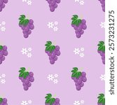 Purple grape seamless pattern Fruit background.