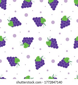 Purple grape seamless pattern Fruit background Hand drawn in cartoon style Used for printing, wallpaper, textile, vector illustration