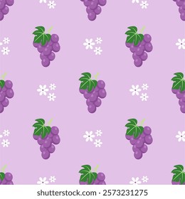 Purple grape seamless pattern Fruit background.