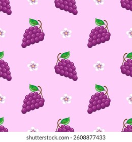 Purple grape seamless pattern Fruit background.