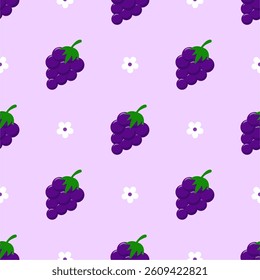 Purple grape seamless pattern Fruit background.