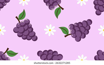 Purple grape seamless pattern Fruit background.