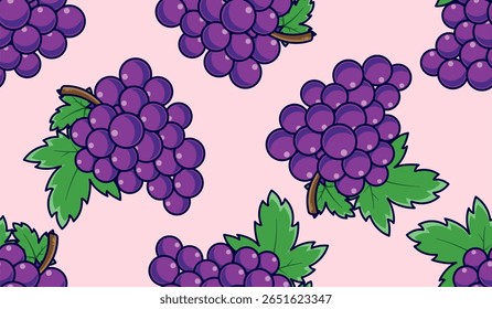 Purple grape seamless pattern Fruit background.