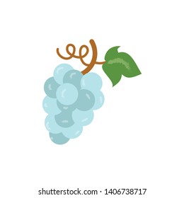 Purple grape vector illustration isolated on white background. Bunch of grapes with stem, leaf in flat style. EPS10