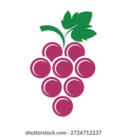 Racimo de uvas púrpuras con hoja verde en el icono de la ilustración del tallo