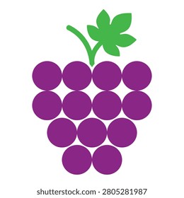Purple grapes bunch with green leaf on white background icon