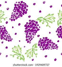 Purple grapes. Grape fruit imprint. Seamless background