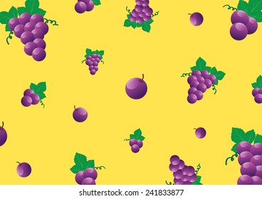 Purple grapes and green leaves Vector on yellow color. design for background or wallpaper