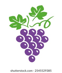 Purple grapes on vine with green leaves, logo. Grapevine symbol. Vineyard, winery icon