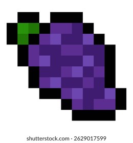 Purple grapes pixel art emoji isolated on white background