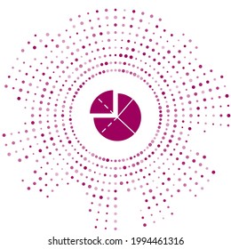 Purple Graph, schedule, chart, diagram, infographic, pie graph icon isolated on white background. Abstract circle random dots. Vector Illustration
