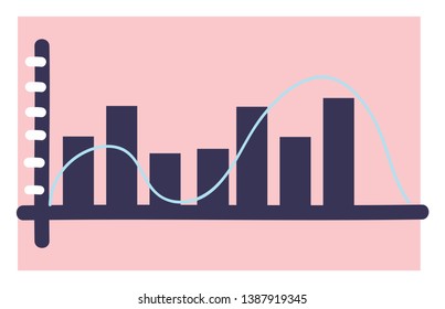 Diagrama gráfico púrpura con vector de ilustración de línea de progreso azul sobre fondo blanco