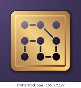 Purple Graphic password protection and safety access icon isolated on purple background. Security, safety, protection, privacy concept. Gold square button. Vector Illustration