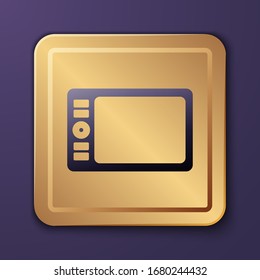 Purple Graphic tablet icon isolated on purple background. Gold square button. Vector Illustration
