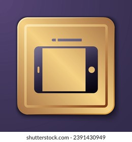 Icono de tableta gráfica púrpura aislado en fondo morado. Botón cuadrado de oro. Ilustración vectorial