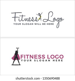 Purple Gray Black Line Art People Barbell Combination Mark Logo Design Vector Suitable For Physical Fitness Program Weight Loss Online Women