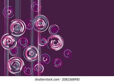 Los círculos grises morados giran el diseño del vector de fondo de banner. Rotación del fondo técnico de elementos de círculo