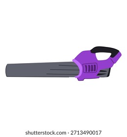 Soprador de folhas roxo e cinza representando o trabalho de jardim de outono, jardinagem e limpeza ao ar livre, uma ferramenta de energia comum para paisagismo residencial e manutenção da casa