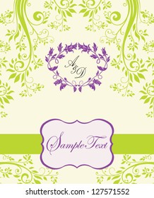 purple and green abstract floral invitation