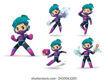 Purple Green Blue little Super Hero Boy Mascot Character Set 2