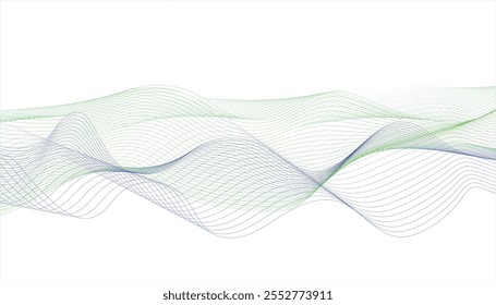 Purple green blue wavy tech lines abstract white background illustration. Vector illustration on white background