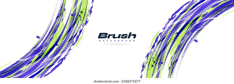 Purple and Green Brush Background with Halftone Effect Isolated on White Background. Sport Background with Grunge Style. Scratch and Texture Elements For Design
