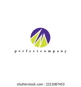 Purple and green circle vector logo with sharp element inside. Suitable for product, brand, company, corporation, event, and organization.