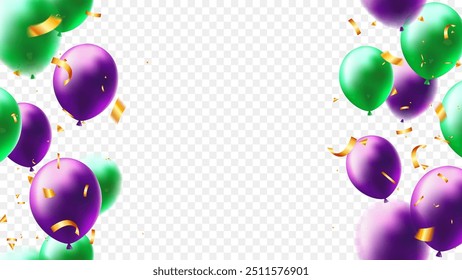 purple and green color balloons isolated festive element frame decor for Halloween party, anniversary