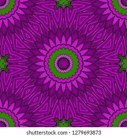 Purple,, green color Floral Geometric Pattern With Hand-Drawing Mandala. Seamless vector Illustration. For Fabric, Textile.