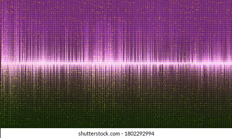 Purple and Green Digital Sound Wave Low and Hight richter scale on Red Background,technology and earthquake wave diagram concept,design for music studio and science,Vector Illustration.