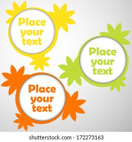 purple and green floral theme round frames with place for text designed for spring