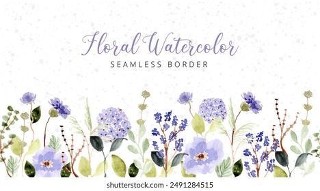 purple green floral watercolor seamless border