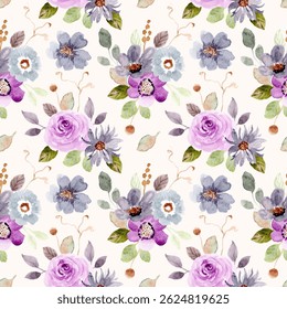 roxo verde flor aquarela padrão sem costura